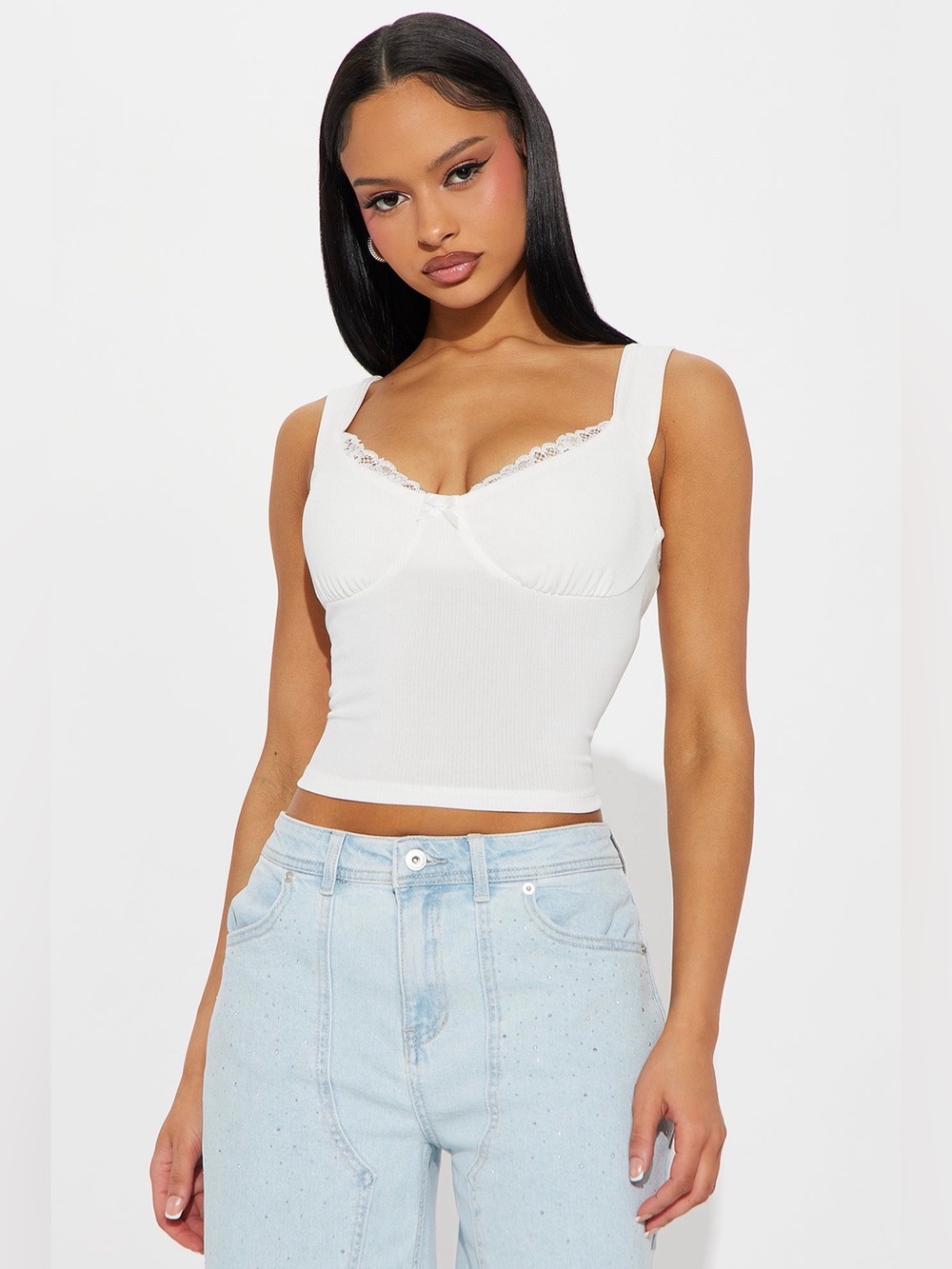 Fashion Nova Ribbed Top - White